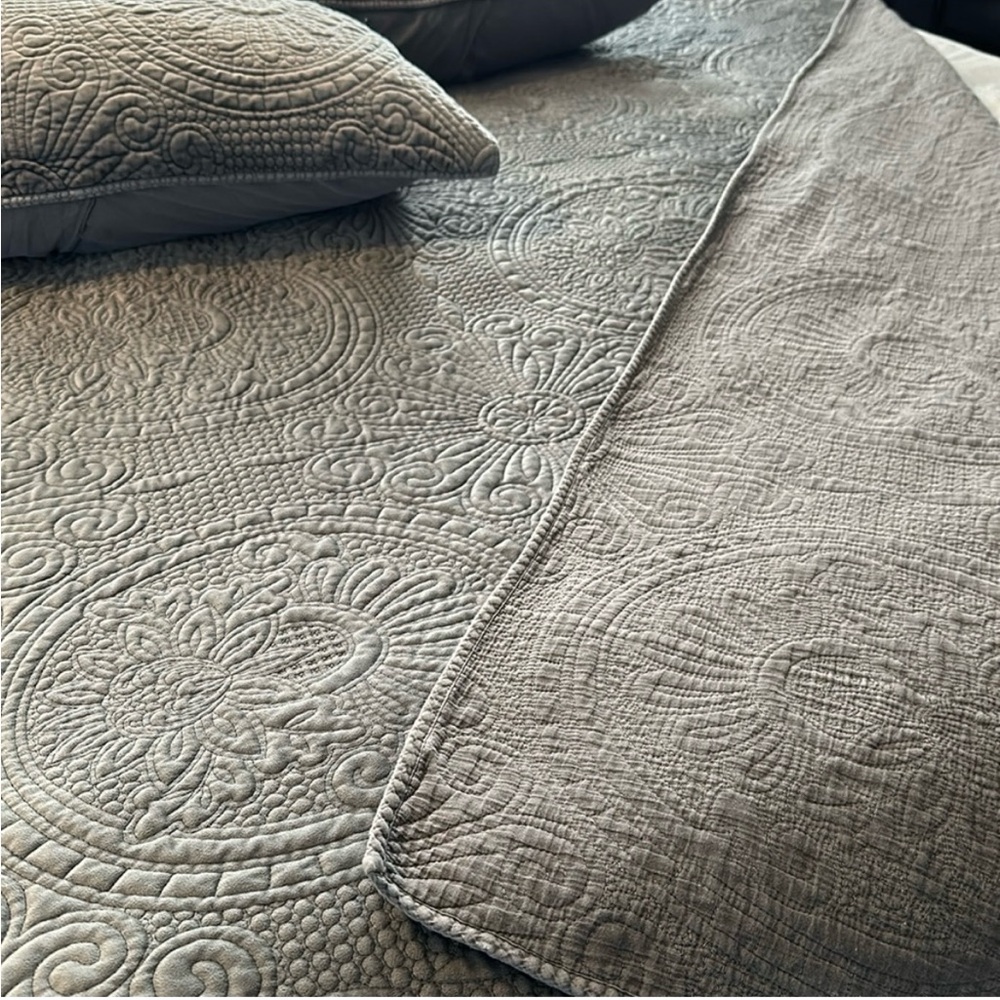 Pottery Barn velvet medallion king quilt gray - Picture 6 of 10
